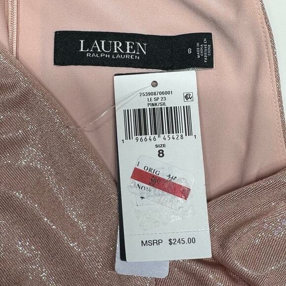 NWT | Lauren Ralph Lauren | Stretch Foiled V-Neck Sleeveless Midi | Pink | 8 - Picture 7 of 14